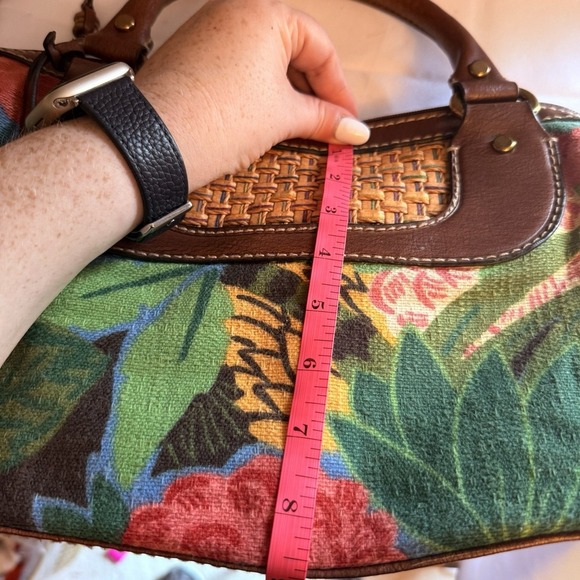 Fossil Floral Tropical Multi Color Bag Purse Leather Strap Raffia Shoulder Bag - Picture 13 of 16